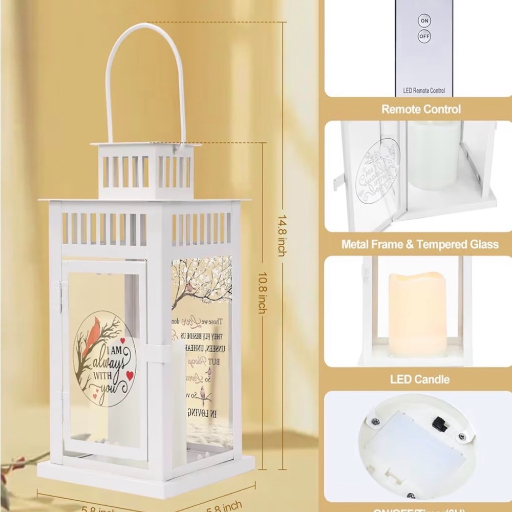 White Memorial Lantern with flickering LED candle - Picture 11 of 11